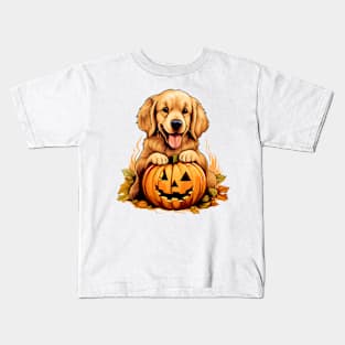 Golden Retriever Dog inside Pumpkin #6 Kids T-Shirt